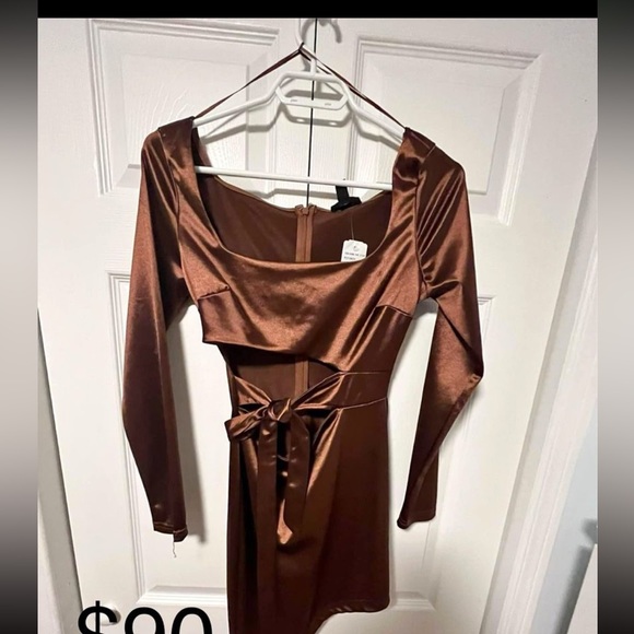 PRIVY SATIN WAIST RIBBON TIE ASYMMETRICAL BODYCON DRESS - Picture 4 of 4